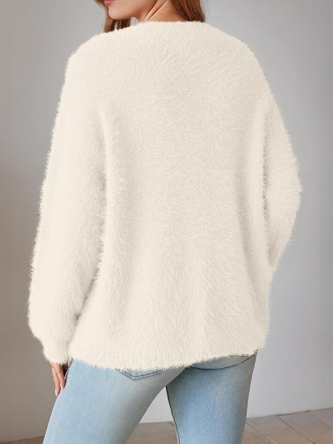 imageLILLUSORY Women Chunky Cardigan Sweater Fall Oversized Cozy Bow Tie Front Outfit V Neck Trendy Fashion Fuzzy ClothesCream