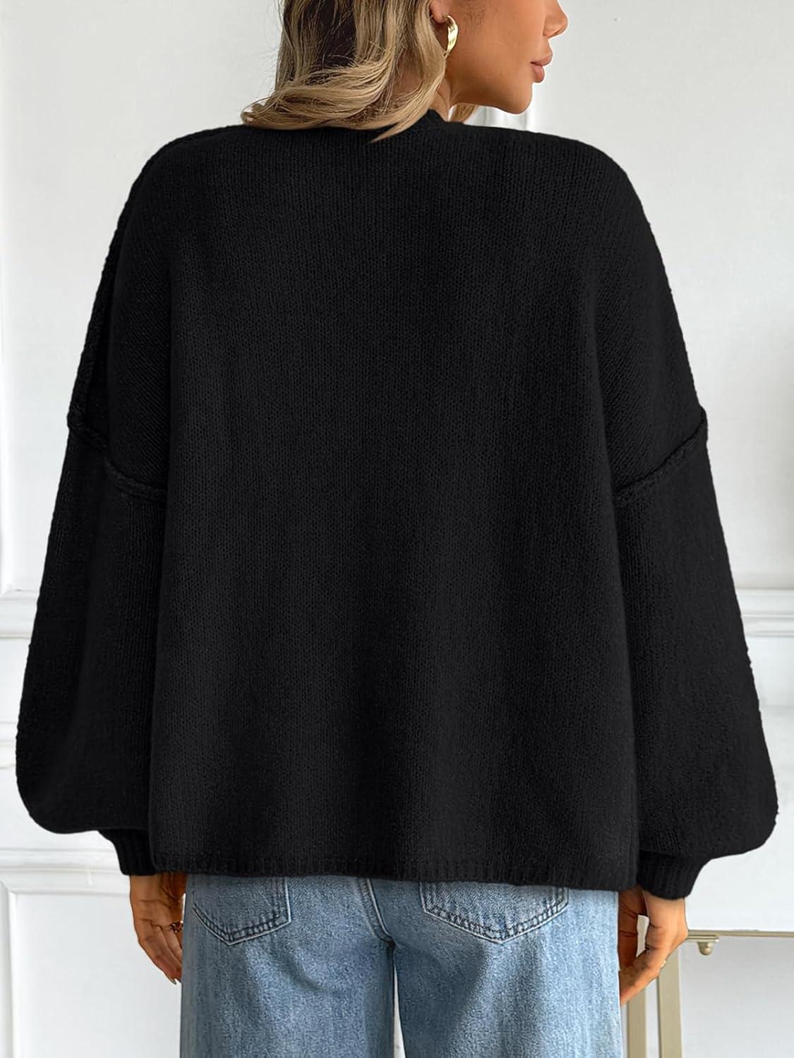 imageLILLUSORY Women Chunky Cropped Oversized Cardigan Sweater Fall Cozy Outfit Fashion Clothes Winter Trendy 2025 Button CoatBlack