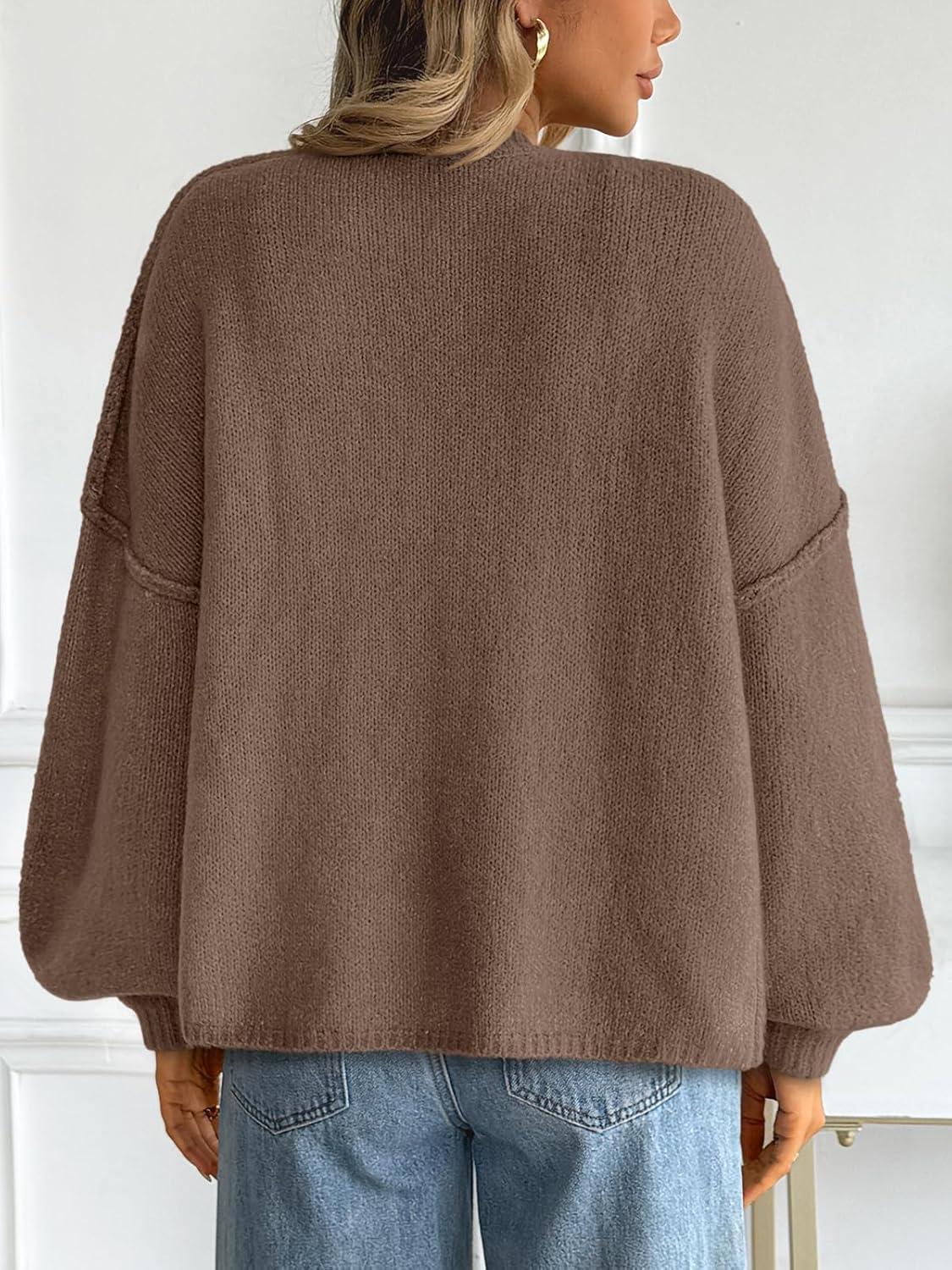 imageLILLUSORY Women Chunky Cropped Oversized Cardigan Sweater Fall Cozy Outfit Fashion Clothes Winter Trendy 2025 Button CoatNutmeg