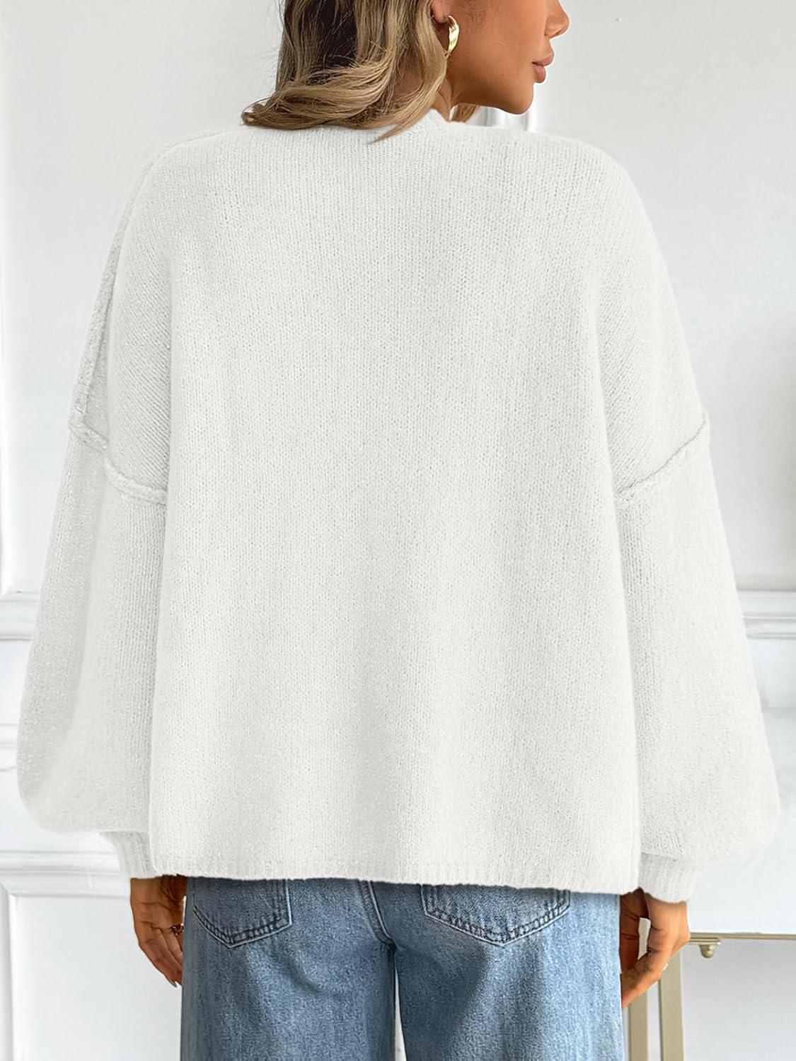 imageLILLUSORY Women Chunky Cropped Oversized Cardigan Sweater Fall Cozy Outfit Fashion Clothes Winter Trendy 2025 Button CoatWhite