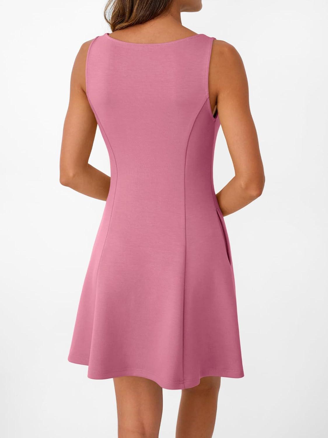 imageLILLUSORY Womens ALine Boat Neck Flowy Mini Dress Summer 2025 Going Out Party Club Vacation Sleeveless Tank DressesPink