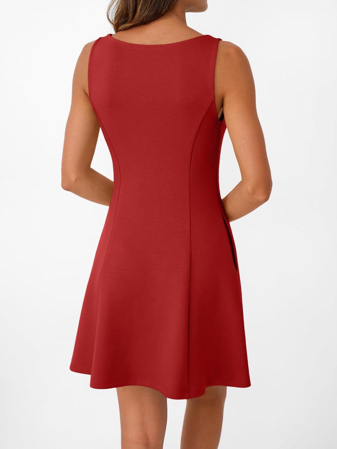 imageLILLUSORY Womens ALine Boat Neck Flowy Mini Dress Summer 2025 Going Out Party Club Vacation Sleeveless Tank DressesRed