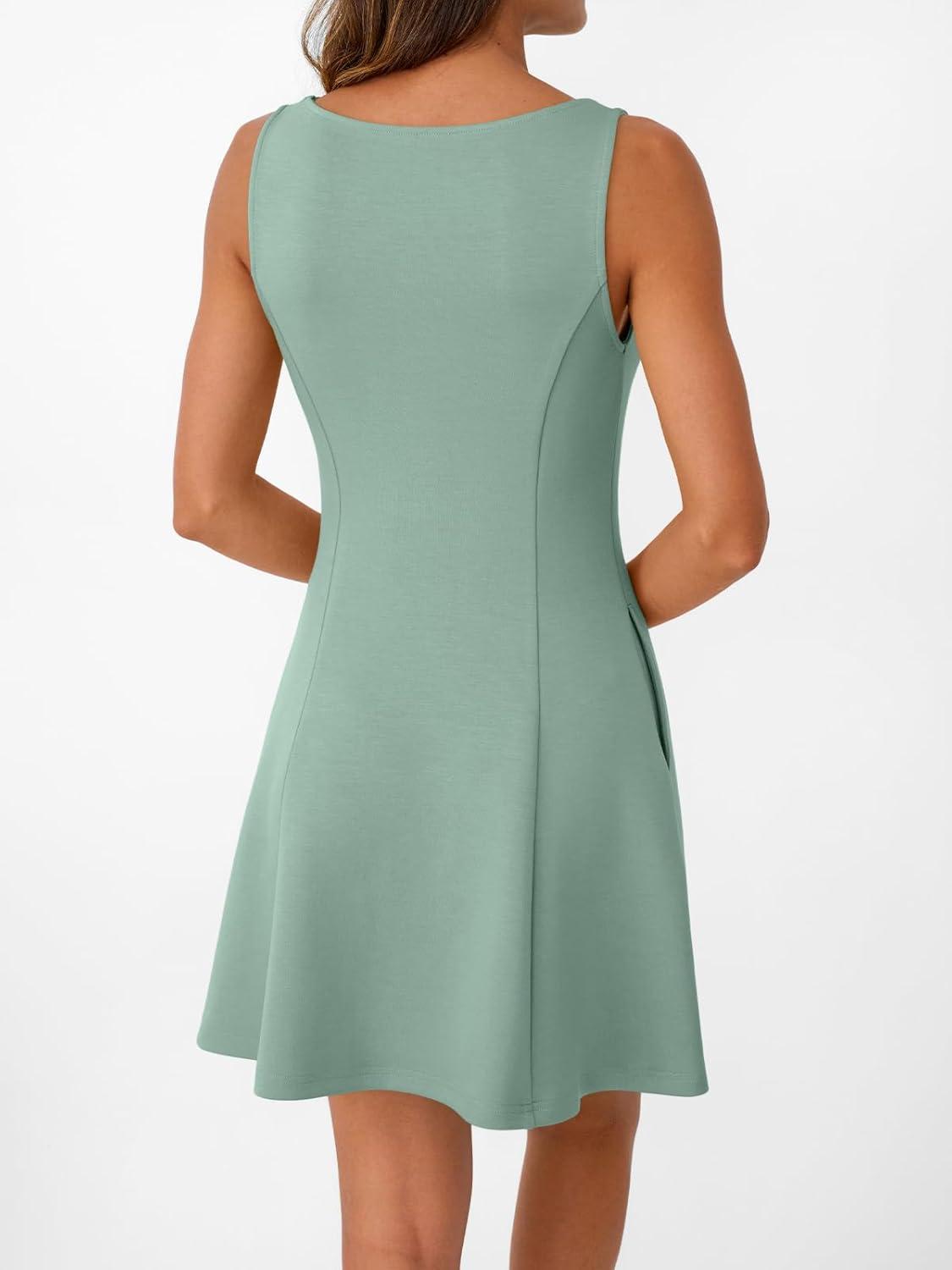 imageLILLUSORY Womens ALine Boat Neck Flowy Mini Dress Summer 2025 Going Out Party Club Vacation Sleeveless Tank DressesSage