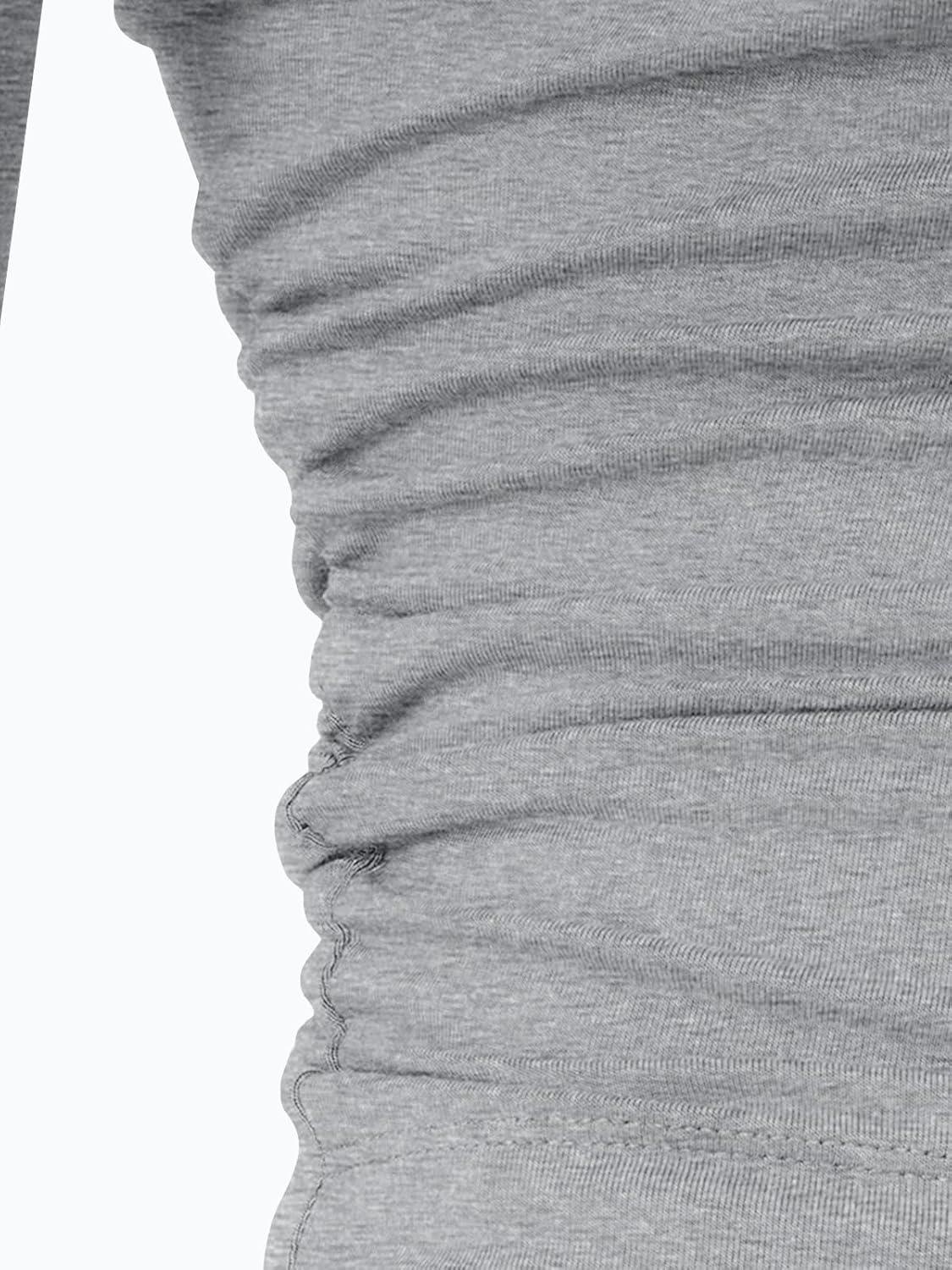 imageLILLUSORY Womens Boat Neck Long Sleeve Side Ruching Asymmetric Hem Top Wide Leg Pants 2 Piece Casual Lounge Set with PocketsGrey