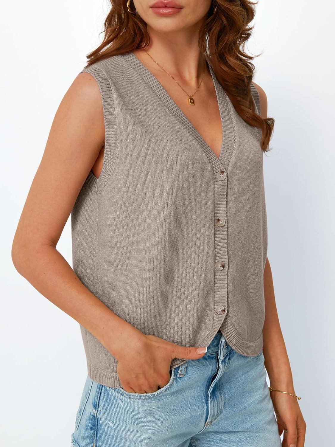 imageLILLUSORY Womens Fall Fashion Sweaters Vest Tops Knit Sleeveless Button Down V Neck Casual Clothes Trendy Outfits 2025Flowergrey