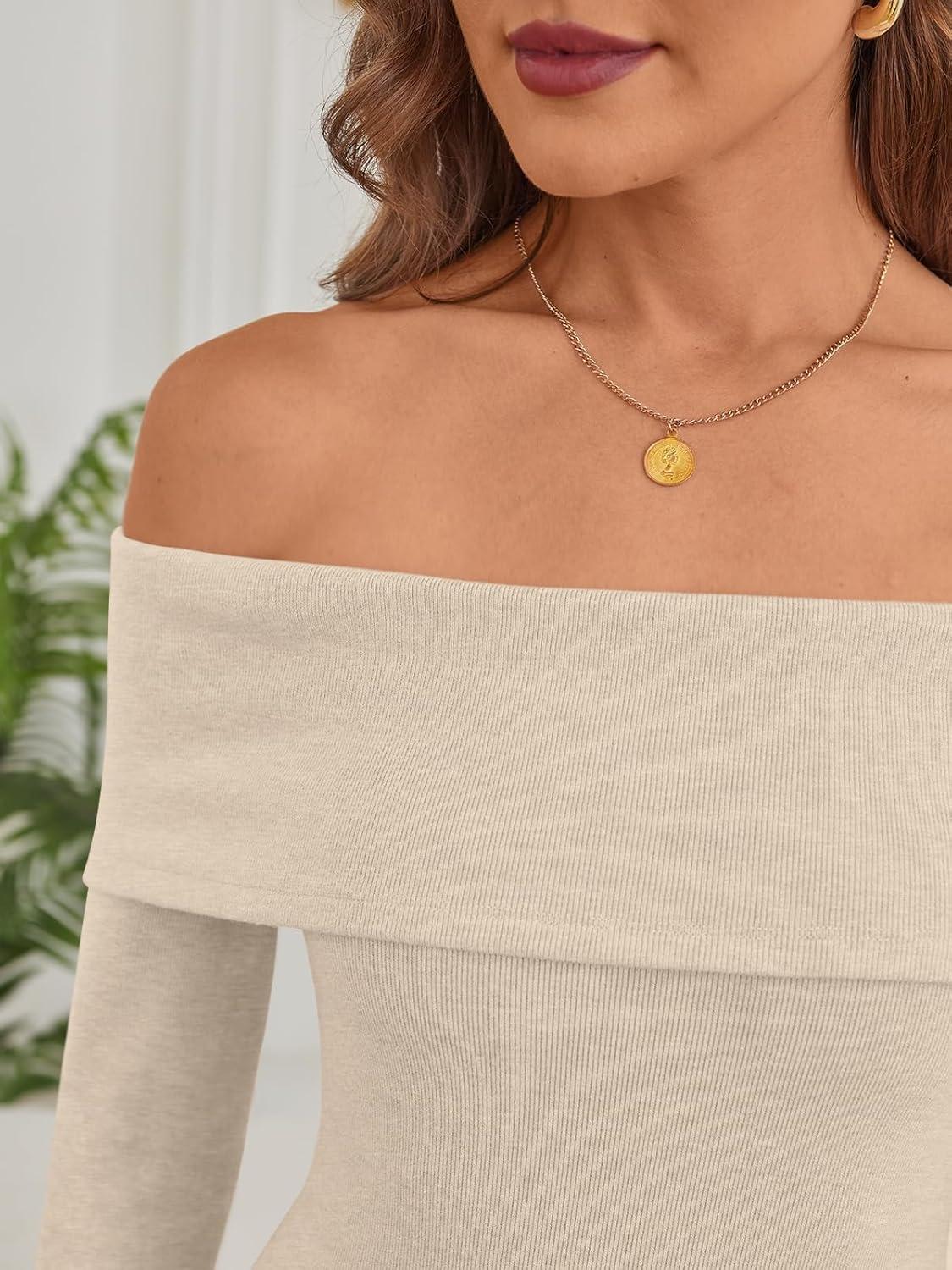 imageLILLUSORY Womens Off The Shoulder Sweater Dress Bodycon Maxi Long Sleeve Party DressesApricot