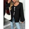 imageLILLUSORY Tie Front Cardigan Sweaters for Women Trendy 2025 Fall Fashion Outfits Puff Sleeve Bow Tops Cute Knit SweaterBlack