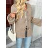 imageLILLUSORY Tie Front Cardigan Sweaters for Women Trendy 2025 Fall Fashion Outfits Puff Sleeve Bow Tops Cute Knit SweaterKhaki