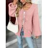 imageLILLUSORY Tie Front Cardigan Sweaters for Women Trendy 2025 Fall Fashion Outfits Puff Sleeve Bow Tops Cute Knit SweaterPink