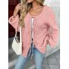 imageLILLUSORY Tie Front Cardigan Sweaters for Women Trendy 2025 Fall Fashion Outfits Puff Sleeve Bow Tops Cute Knit SweaterPink