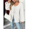 imageLILLUSORY Tie Front Cardigan Sweaters for Women Trendy 2025 Fall Fashion Outfits Puff Sleeve Bow Tops Cute Knit SweaterWhite