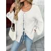 imageLILLUSORY Tie Front Cardigan Sweaters for Women Trendy 2025 Fall Fashion Outfits Puff Sleeve Bow Tops Cute Knit SweaterWhite