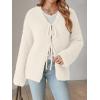 imageLILLUSORY Women Chunky Cardigan Sweater Fall Oversized Cozy Bow Tie Front Outfit V Neck Trendy Fashion Fuzzy ClothesCream