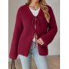 imageLILLUSORY Women Chunky Cardigan Sweater Fall Oversized Cozy Bow Tie Front Outfit V Neck Trendy Fashion Fuzzy ClothesWine