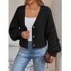 imageLILLUSORY Women Chunky Cropped Cardigan Sweater Fall Oversized V Neck Clothes Y2K Cozy Puff Sleeve Floral Outfit FashionBlack