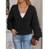 imageLILLUSORY Women Chunky Cropped Cardigan Sweater Fall Oversized V Neck Clothes Y2K Cozy Puff Sleeve Floral Outfit FashionBlack