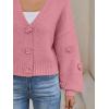 imageLILLUSORY Women Chunky Cropped Cardigan Sweater Fall Oversized V Neck Clothes Y2K Cozy Puff Sleeve Floral Outfit FashionPink