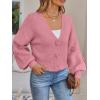 imageLILLUSORY Women Chunky Cropped Cardigan Sweater Fall Oversized V Neck Clothes Y2K Cozy Puff Sleeve Floral Outfit FashionPink
