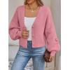 imageLILLUSORY Women Chunky Cropped Cardigan Sweater Fall Oversized V Neck Clothes Y2K Cozy Puff Sleeve Floral Outfit FashionPink