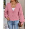 imageLILLUSORY Women Chunky Cropped Cardigan Sweater Fall Oversized V Neck Clothes Y2K Cozy Puff Sleeve Floral Outfit FashionPink