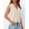 imageLILLUSORY Womens Fall Fashion Sweaters Vest Tops Knit Sleeveless Button Down V Neck Casual Clothes Trendy Outfits 2025Apricot