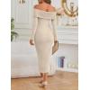 imageLILLUSORY Womens Off The Shoulder Sweater Dress Bodycon Maxi Long Sleeve Party DressesApricot