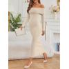 imageLILLUSORY Womens Off The Shoulder Sweater Dress Bodycon Maxi Long Sleeve Party DressesApricot