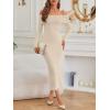 imageLILLUSORY Womens Off The Shoulder Sweater Dress Bodycon Maxi Long Sleeve Party DressesApricot