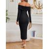 imageLILLUSORY Womens Off The Shoulder Sweater Dress Bodycon Maxi Long Sleeve Party DressesBlack