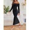imageLILLUSORY Womens Off The Shoulder Sweater Dress Bodycon Maxi Long Sleeve Party DressesBlack