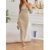 imageLILLUSORY Womens Off The Shoulder Sweater Dress Bodycon Maxi Long Sleeve Party DressesTan