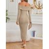 imageLILLUSORY Womens Off The Shoulder Sweater Dress Bodycon Maxi Long Sleeve Party DressesTan