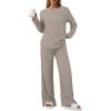 imageLILLUSORY 2 Piece Lounge Sets for Women Matching Casual Pajamas Fall Fashion 2025 Outfits Long Sleeve Ribbed Knit SweatsuitsKhaki