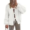 imageLILLUSORY Tie Front Cardigan Sweaters for Women Trendy 2025 Fall Fashion Outfits Puff Sleeve Bow Tops Cute Knit SweaterWhite