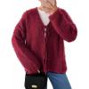 imageLILLUSORY Women Chunky Cardigan Sweater Fall Oversized Cozy Bow Tie Front Outfit V Neck Trendy Fashion Fuzzy ClothesWine