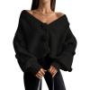 imageLILLUSORY Women Chunky Cropped Cardigan Sweater Fall Oversized V Neck Clothes Y2K Cozy Puff Sleeve Floral Outfit FashionBlack