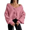 imageLILLUSORY Women Chunky Cropped Cardigan Sweater Fall Oversized V Neck Clothes Y2K Cozy Puff Sleeve Floral Outfit FashionPink