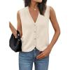 imageLILLUSORY Womens Fall Fashion Sweaters Vest Tops Knit Sleeveless Button Down V Neck Casual Clothes Trendy Outfits 2025Apricot