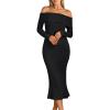 imageLILLUSORY Womens Off The Shoulder Sweater Dress Bodycon Maxi Long Sleeve Party DressesBlack