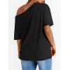 image:imageLILLUSORY Off The Shoulder Tops Oversized Tshirts Short Sleeve Basic Tee 2026 Casual Summer Fashion ClothesBlack