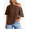 image:imageLILLUSORY Off The Shoulder Tops Oversized Tshirts Short Sleeve Basic Tee 2026 Casual Summer Fashion ClothesBrown