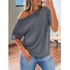 image:imageLILLUSORY Off The Shoulder Tops Oversized Tshirts Short Sleeve Basic Tee 2026 Casual Summer Fashion ClothesDark Grey