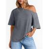 image:imageLILLUSORY Off The Shoulder Tops Oversized Tshirts Short Sleeve Basic Tee 2026 Casual Summer Fashion ClothesDark Grey