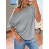 image:imageLILLUSORY Off The Shoulder Tops Oversized Tshirts Short Sleeve Basic Tee 2026 Casual Summer Fashion ClothesGrey