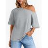 image:imageLILLUSORY Off The Shoulder Tops Oversized Tshirts Short Sleeve Basic Tee 2026 Casual Summer Fashion ClothesGrey