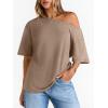 image:imageLILLUSORY Off The Shoulder Tops Oversized Tshirts Short Sleeve Basic Tee 2026 Casual Summer Fashion ClothesKhaki