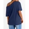 image:imageLILLUSORY Off The Shoulder Tops Oversized Tshirts Short Sleeve Basic Tee 2026 Casual Summer Fashion ClothesNavy