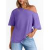 image:imageLILLUSORY Off The Shoulder Tops Oversized Tshirts Short Sleeve Basic Tee 2026 Casual Summer Fashion ClothesPurple