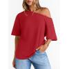 image:imageLILLUSORY Off The Shoulder Tops Oversized Tshirts Short Sleeve Basic Tee 2026 Casual Summer Fashion ClothesRed
