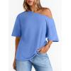 image:imageLILLUSORY Off The Shoulder Tops Oversized Tshirts Short Sleeve Basic Tee 2026 Casual Summer Fashion ClothesSky Blue